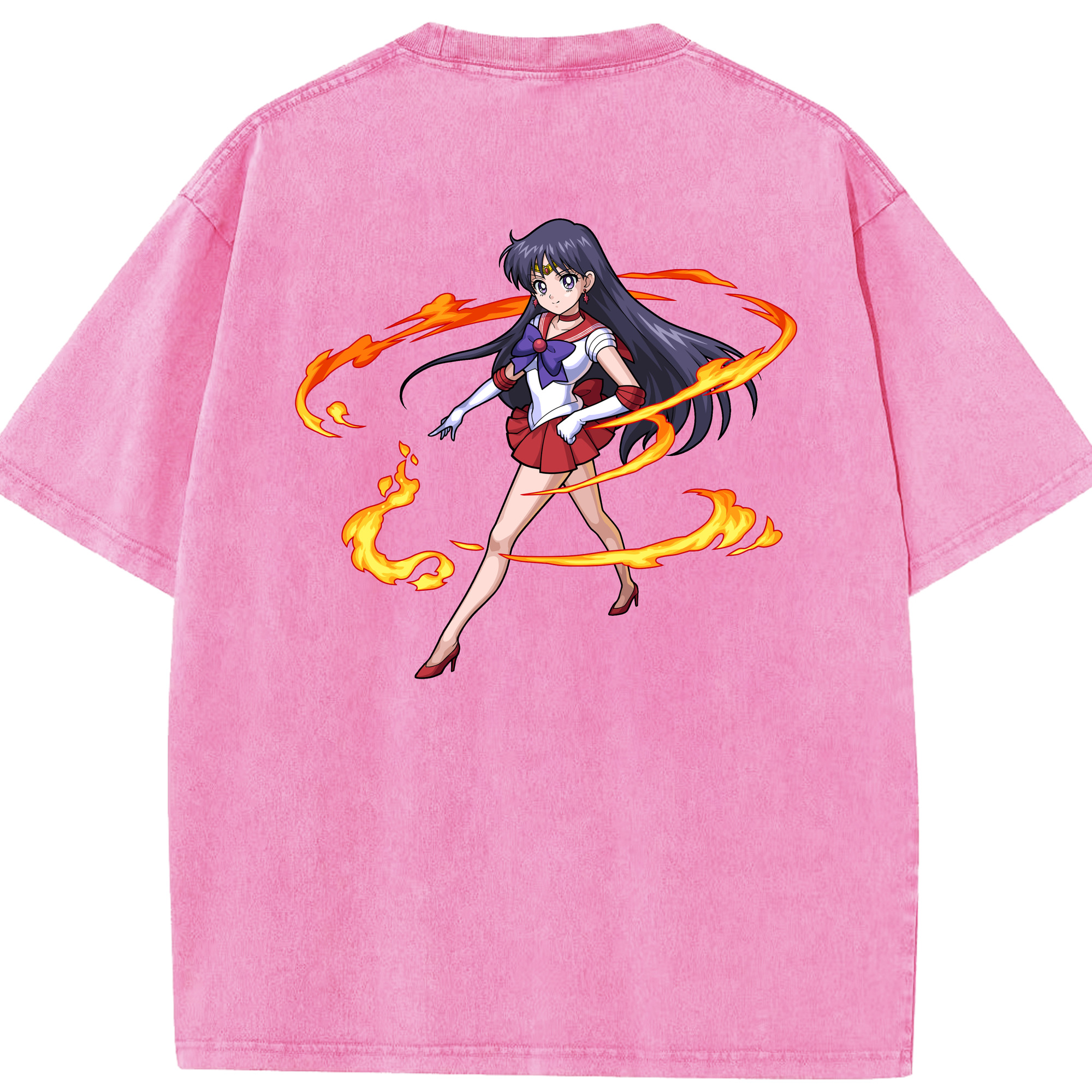（画像用） 美少女戦士セーラームーン 火野レイ ひの レイ Sailor Moon Hino Rei （セーラーマーズ,Sailor Mars） 綿100% ヴィンテージ風 半袖Tシャツ（背面プリント）